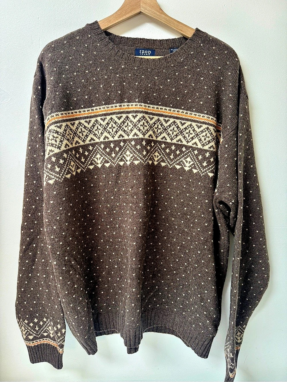 IZOD Men's 100% Lambswool Fair Isle Crewneck Sweater XL
